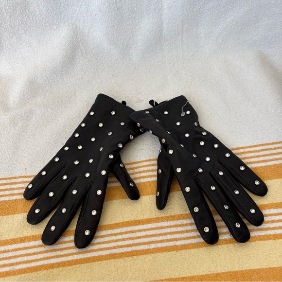 Echo Accessories - Echo Black leather Gloves with rhinestone Details